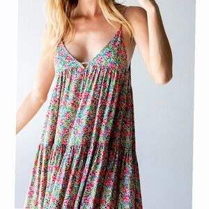 Natural Life Neon Ditsy Floral Easy Flowy Riley Dress, Sz L